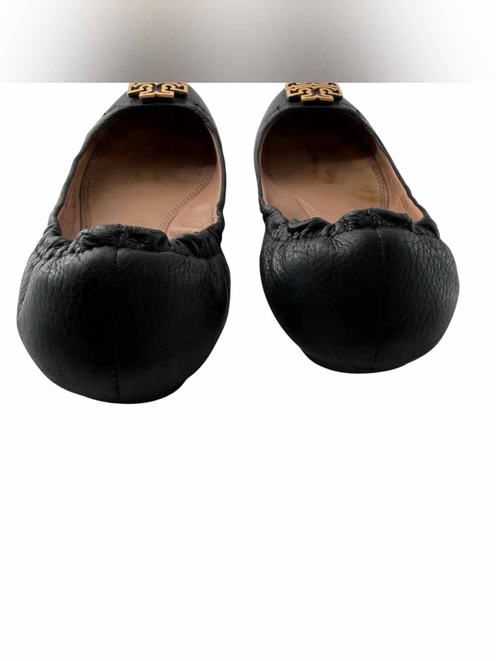 Tory Burch Black Leather Ballet Flats with Gold Logo Medallion Versatile Size 7 - Picture 6 of 10